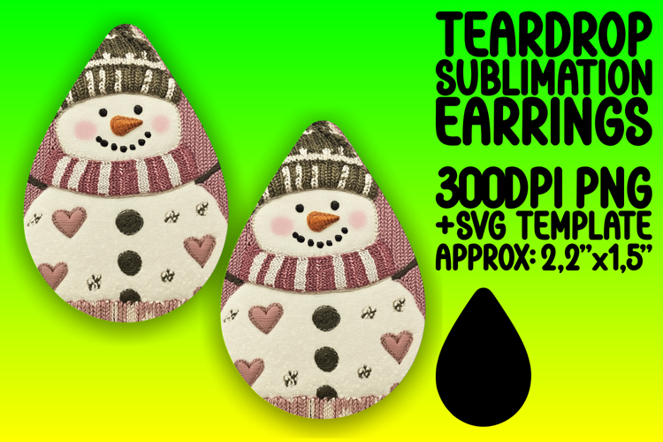Trendy Teardrop Earrings Design PNG Artwork , Snowman