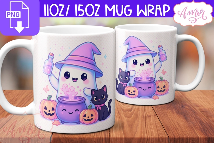 Halloween Season mug wrap PNG, Cute ghost mug PNG
