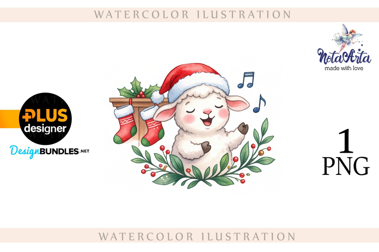 Christmas Sheep in Watercolor Style
