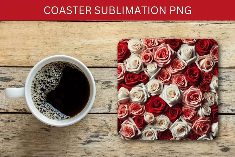valentine square coaster - roses pattern