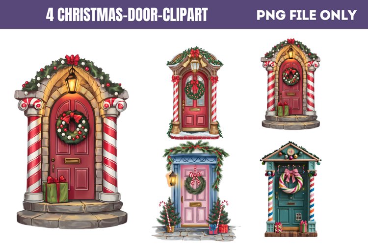 Christmas Door Sublimation Clipart PNG example image 1