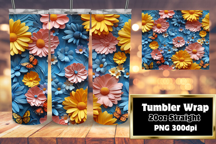 Unique 20oz Gift Tumbler Template , 3D Flower example image 1