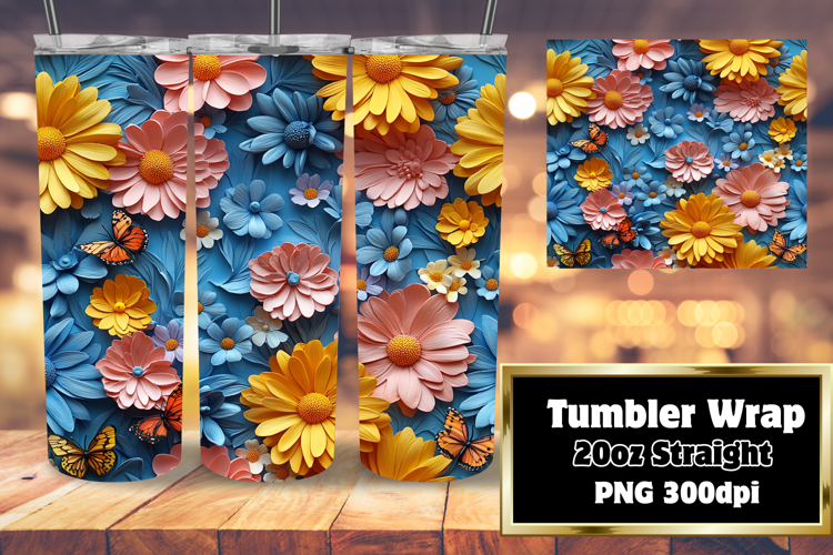 Unique 20oz Gift Tumbler Template , 3D Flower