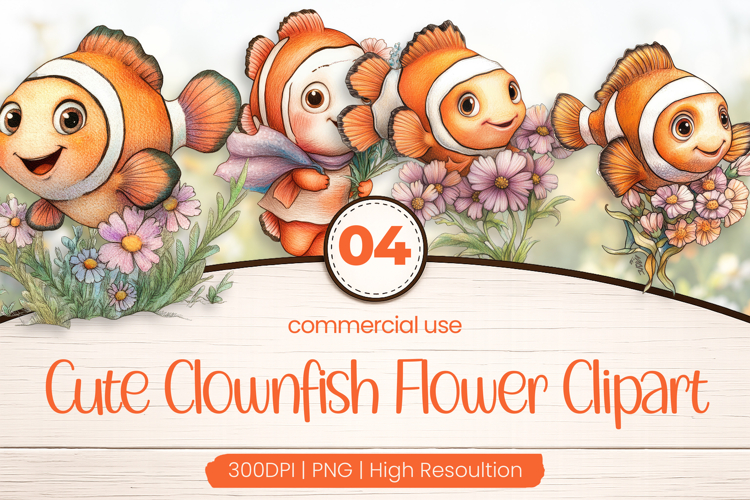 Cute Clownfish Flower Clipart PNG