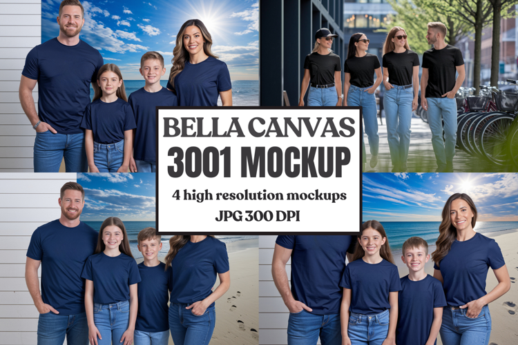 Bella Canvas 3001 Family Group T-Shirt Mockup