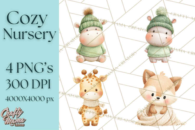 Knitted Nursery Animal Clipart PNG, Cozy Watercolor Baby Fox