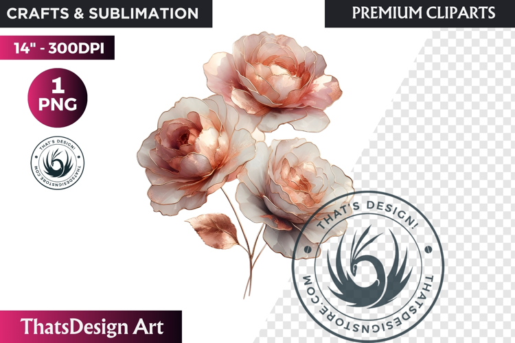 Rose Gold Pink flowers Clipart, Abstract Flowers Wedding PNG