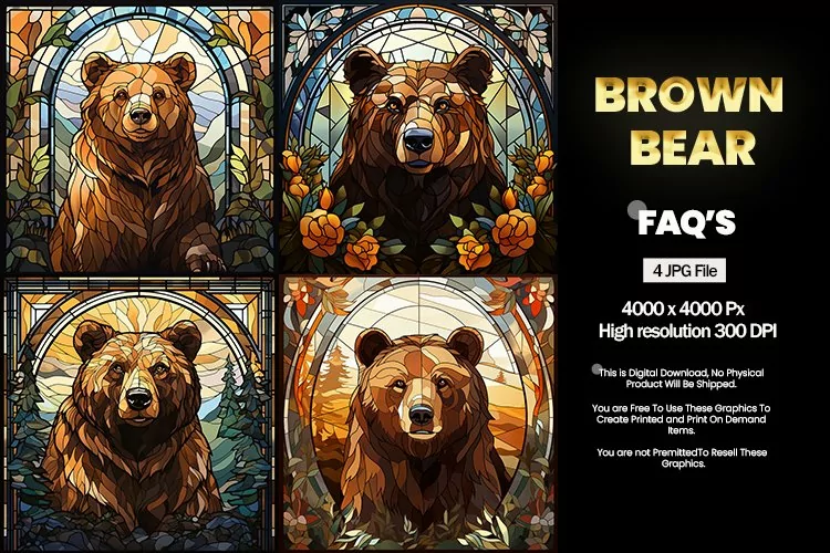 Brown Bear Stained Glass Square Coaster - 04 Variations