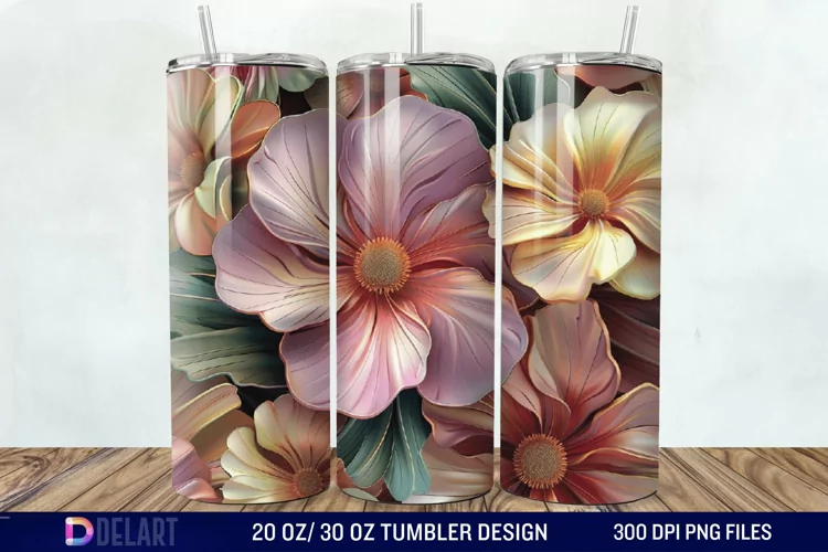 3D Painted Flower Tumbler Wrap