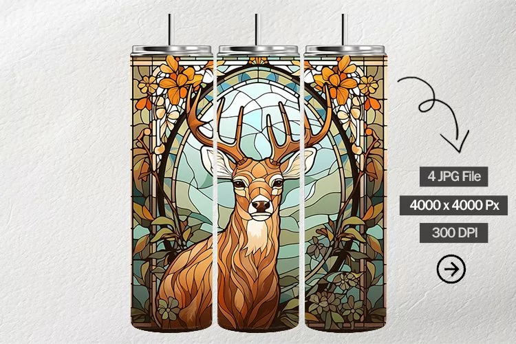 White tailed Deer Stained Glass Square Coaster - 4 Variation