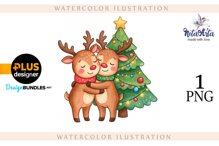 Christmas deer watercolor illustration