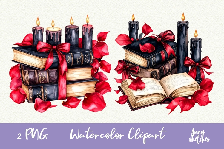Books PNG with Candles Gothic Smut Dark Romance Clipart