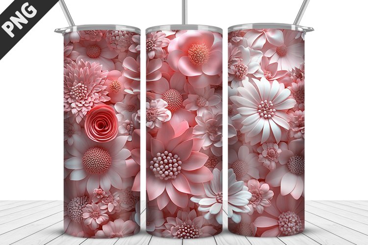 3D Daisy Flowers 20oz Tumbler Wrap | Sublimation Design