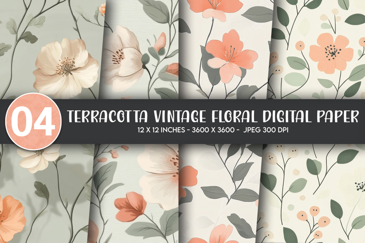 Terracotta Vintage Floral Digital Paper