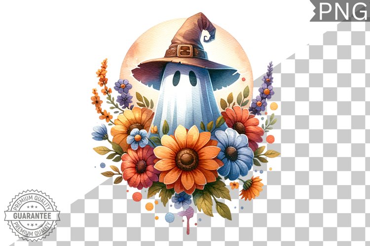 Halloween Ghost And Flowers Sublimation - Halloween Clipart example image 1