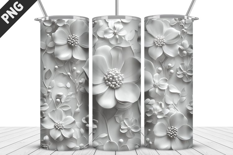 3D Daisy Flowers 20oz Tumbler Wrap | Sublimation Design