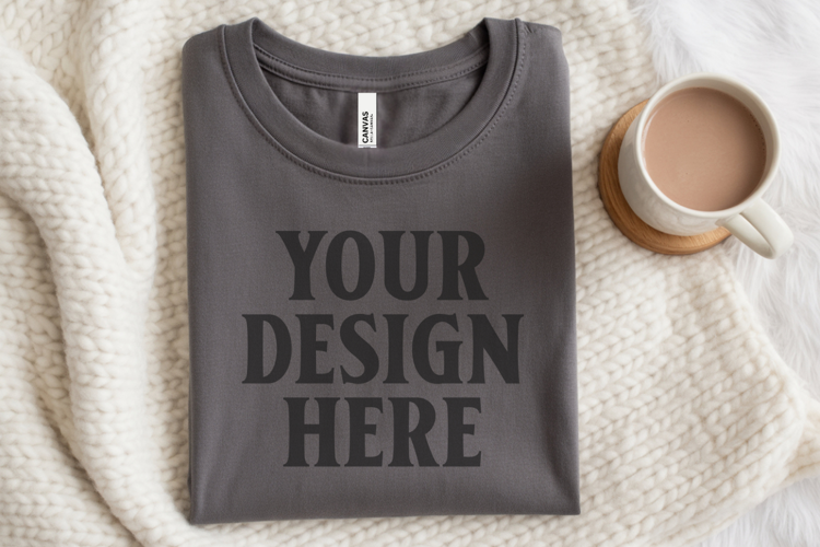 Christmas Bella Canvas 3001 Ash Folded Tshirt Mockup