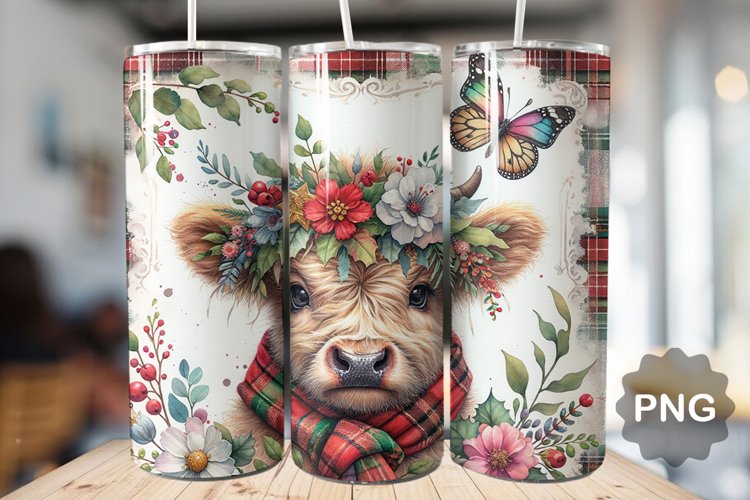 Christmas Baby Highland Cow - Skinny Tumbler Sublimation