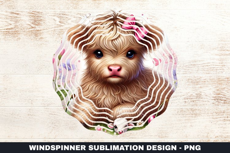 Highland Cow Wind Spinner Sublimation Design