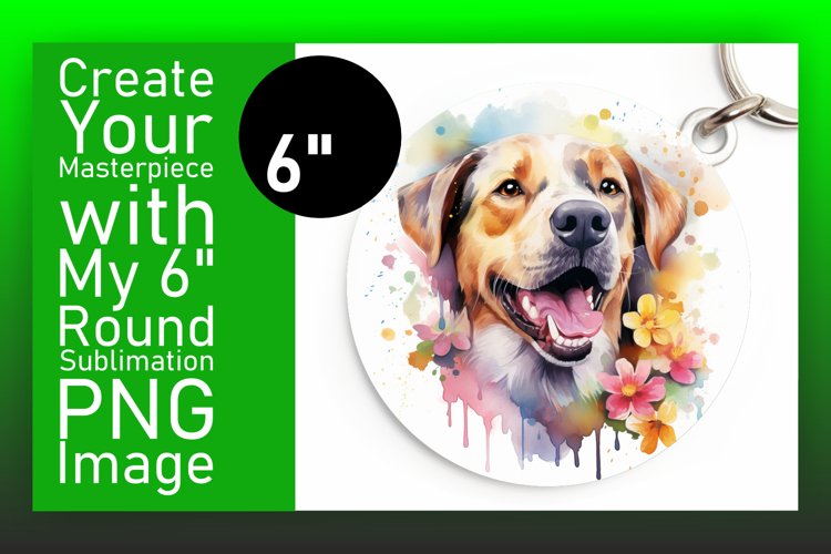 Watercolor Dog Keychain with Floral Detail example image 1