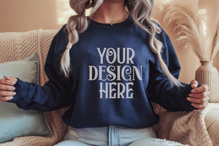 Gildan 18000 Navy Crewneck Sweatshirt Mockups,G180