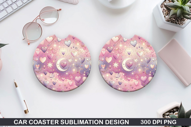 Love Heart Car Coaster Sublimation |Valentine Coaster PNG
