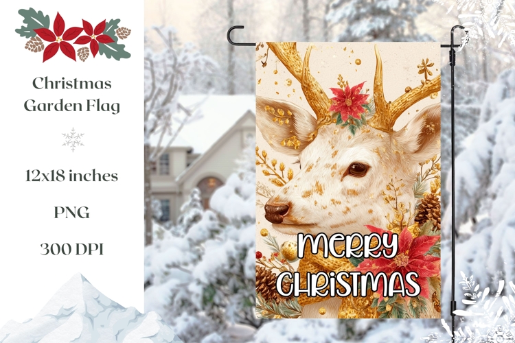 Merry Christmas Garden Flag, Boho Deer Garden Flag Design