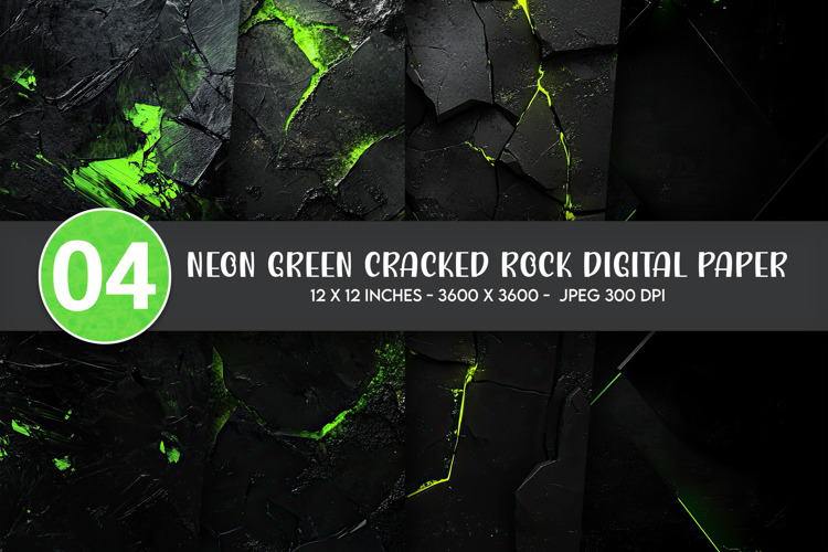 Neon Green Cracked Rock Digital Paper