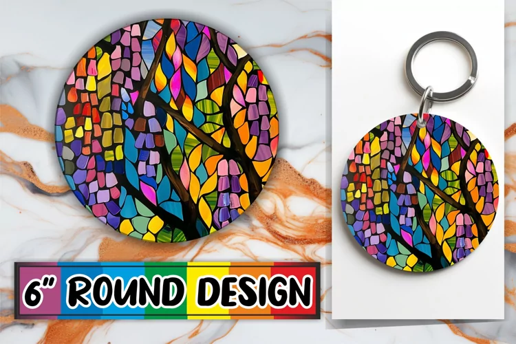Colorful Round Design Stained Glass Tree Sublimation