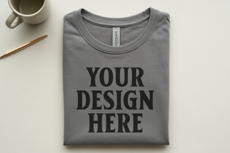 Ash Bella Canvas 3001 Flat Lay T-Shirt Mockup