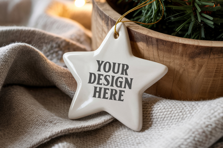 Christmas Star Ceramic Ornament Mockup | Holiday Star