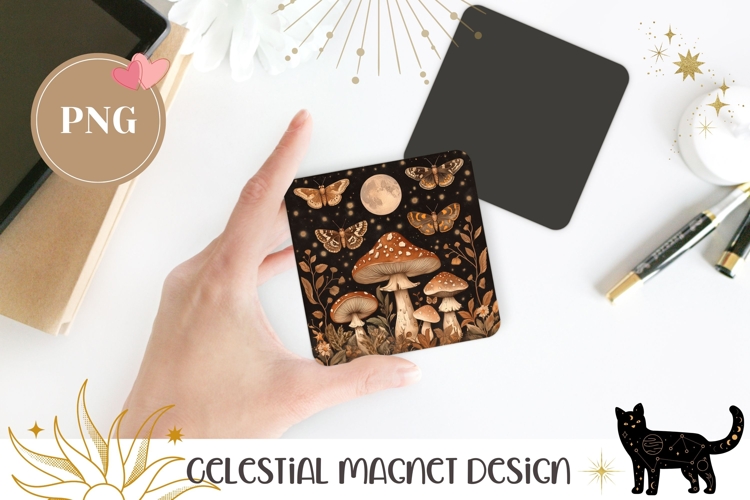 Cartoon Moon Magnet, Celestial Night Forest Magnet Design