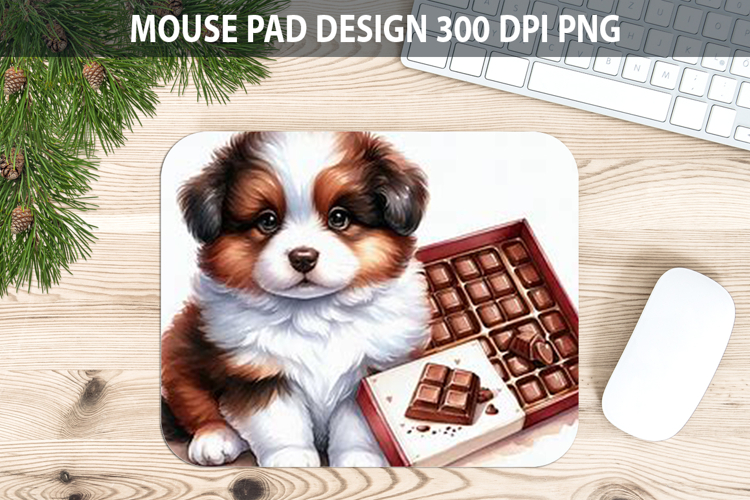 Watercolor Dog Mouse Pad Sublimation - Valentines PNG Design