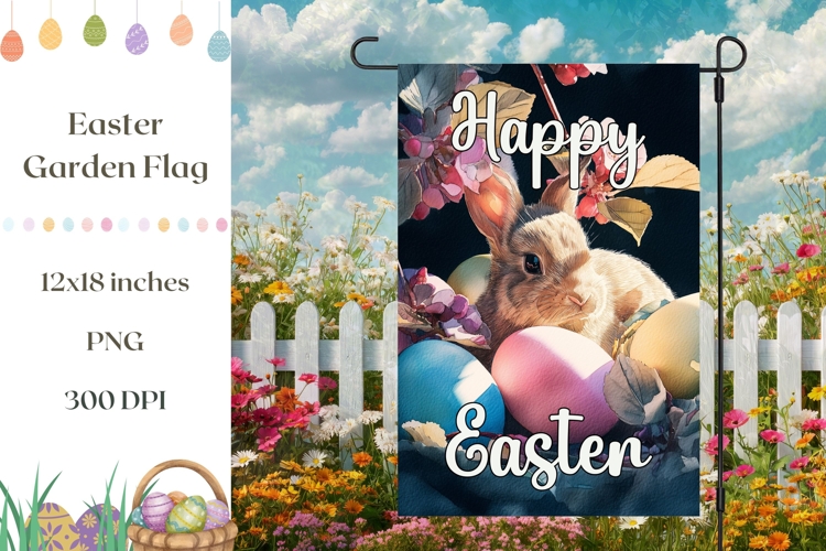 Floral Easter Garden Flag Sublimation, Easter Bunny PNG
