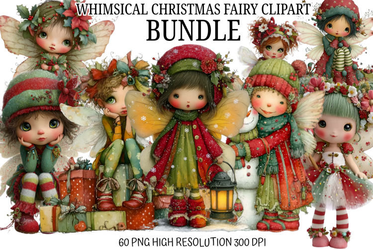 Whimsical Christmas Fairy Clipart Bundle | Cute Holiday Fair