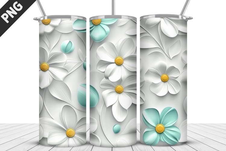 3D White Flowers Tumbler Wrap | Sublimation Design | Tumbler example image 1