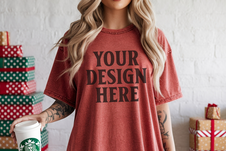 Christmas Comfort Colors 1717 Chili TShirt Mockup, CC 1717