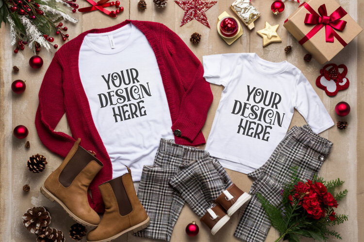 Christmas Family Matching Flat Lay T-Shirt Mockups example image 1