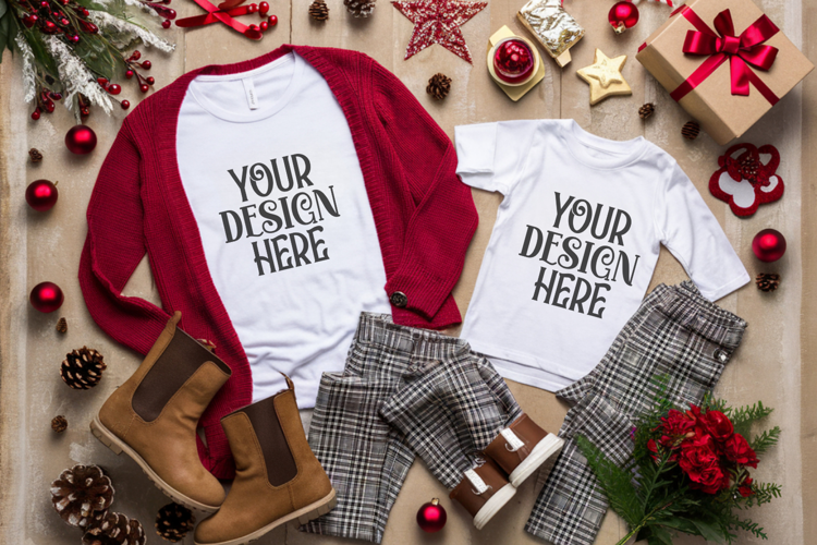 Christmas Family Matching Flat Lay T-Shirt Mockups