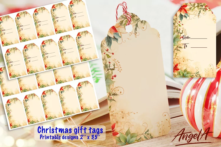 Christmas printable gift tag, retro paper texture