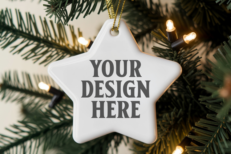 Christmas Star Ceramic Ornaments Mockup