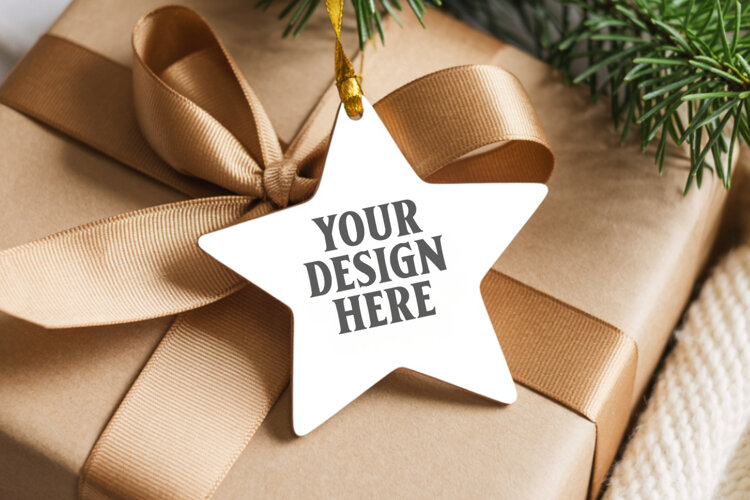 Christmas Star Ceramic Ornaments Mockup | Holiday Star Ornam example image 1