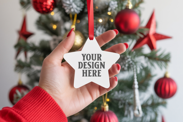 Christmas Star Ceramic Ornament Mockup | Cozy Boho Holiday D