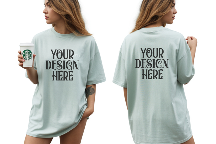 Comfort Colors 1717 Blue Jean Front & back T shirt mockups
