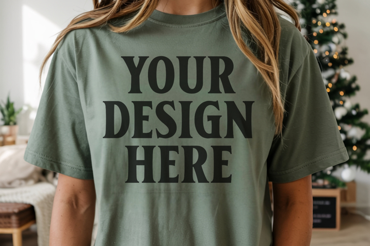 Christmas Comfort Colors 1717 Grass T-Shirt Mockup Real
