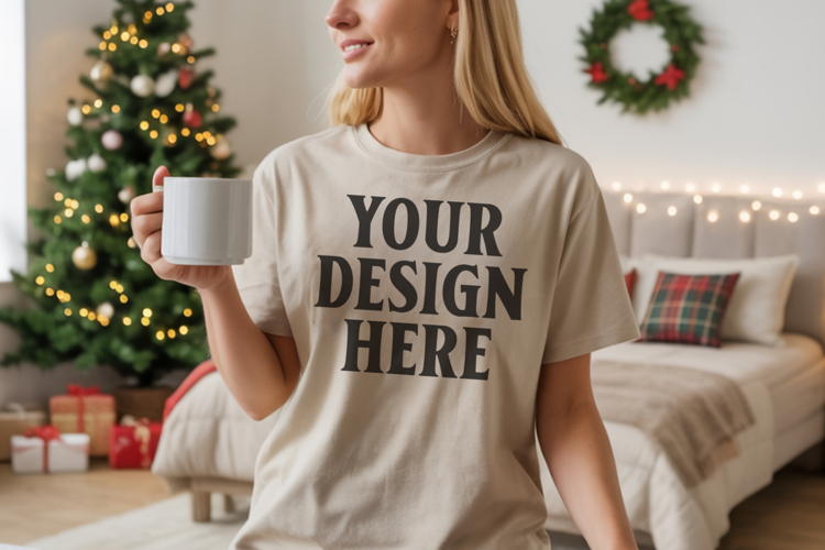 Comfort Colors 1717 Ivory Christmas T-Shirt Mockup, Boho