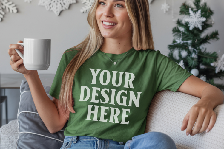 Light Green Comfort Colors 1717 Christmas Shirt Mockup, Coz