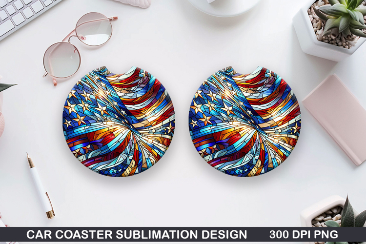 Flags Car Coaster Sublimation| 4th Of July Coaster PNG