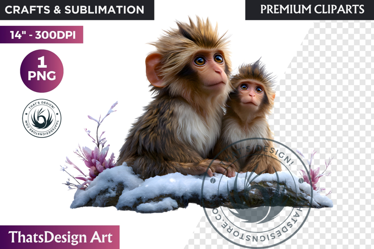 Snow monkey Watercolor Arctic Winter Animal Clipart Wildlife