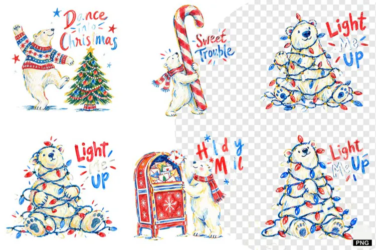 Quirky Christmas Polar Bear PNG